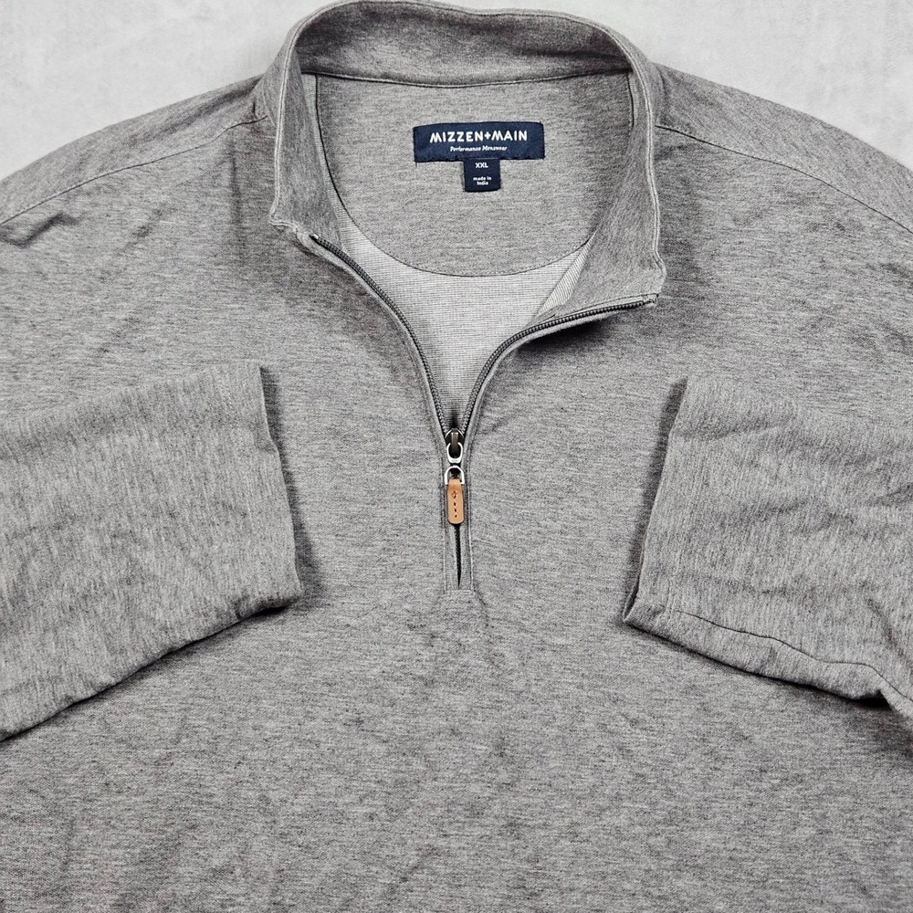 Mizzen+Main ProFlex 1/4 Zip Sweater Mens XXL Gray Performance Cotton Blend